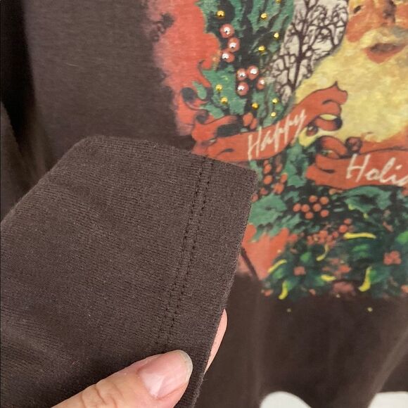 Vintage Y2K Susan Lawrence Brown Santa Graphic Long Sleeve Top size XL - Picture 4 of 5